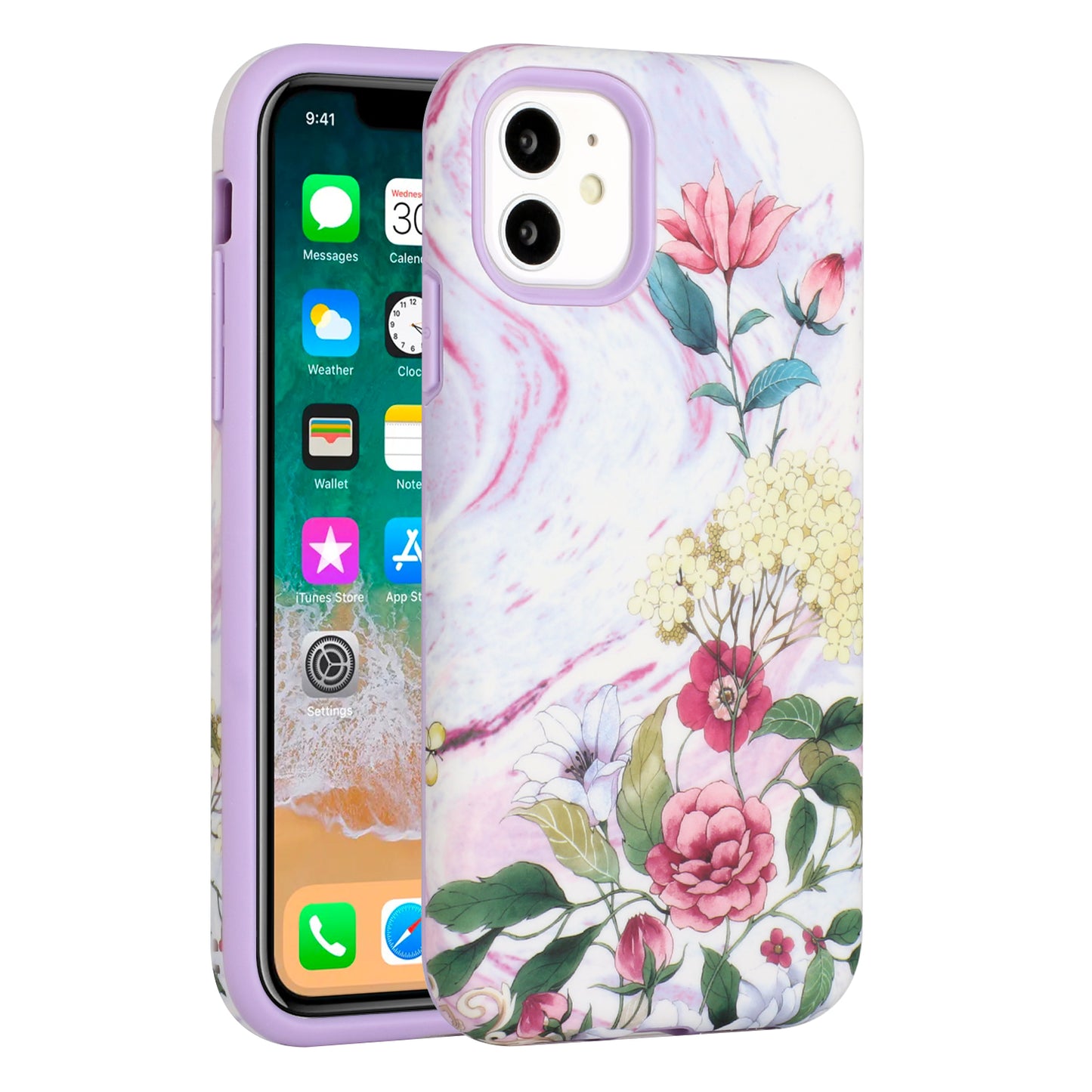 For Apple iPhone 11 (6.1") Bliss Floral Stylish Design Hybrid Rubber TPU Hard PC Shockproof Armor Rugged Slim Fit  Phone Case Cover