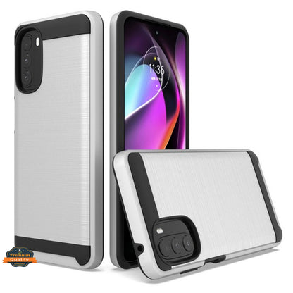 For Motorola Moto G 5G 2022 Slim Rugged TPU Hard PC Brushed Metal Texture Hybrid Dual Layer Armor Shock Absorbing  Phone Case Cover