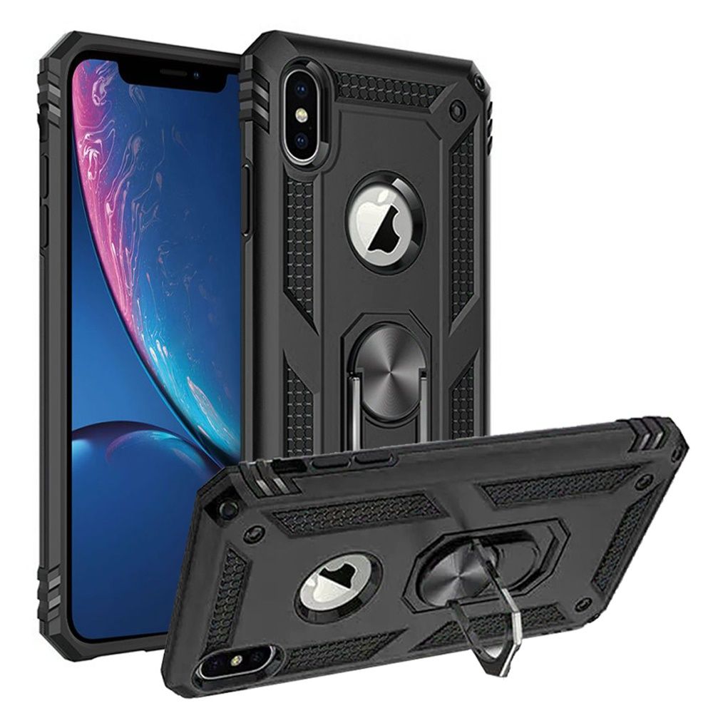 For Apple iPhone XR Military Grade Rugged Dual Layers Hard PC + TPU Shockproof Hybrid Protection with Ring Kickstand  Phone Case Cover