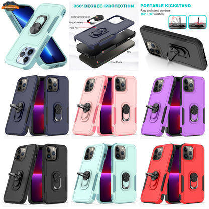 For Apple iPhone 11 (6.1") Hybrid Rugged Hard Drop-Proof 3 Layer Protection Military Grade Armor with Metal Ring Stand  Phone Case Cover