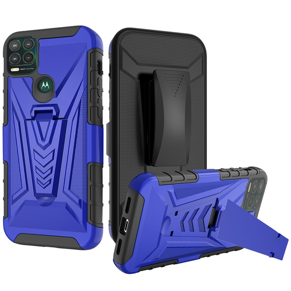 For OnePlus Nord N20 5G 3 in 1 Rugged Swivel Belt Clip Holster Heavy Duty Hybrid Armor Rubber TPU with Kickstand Stand Blue Phone Case Cover