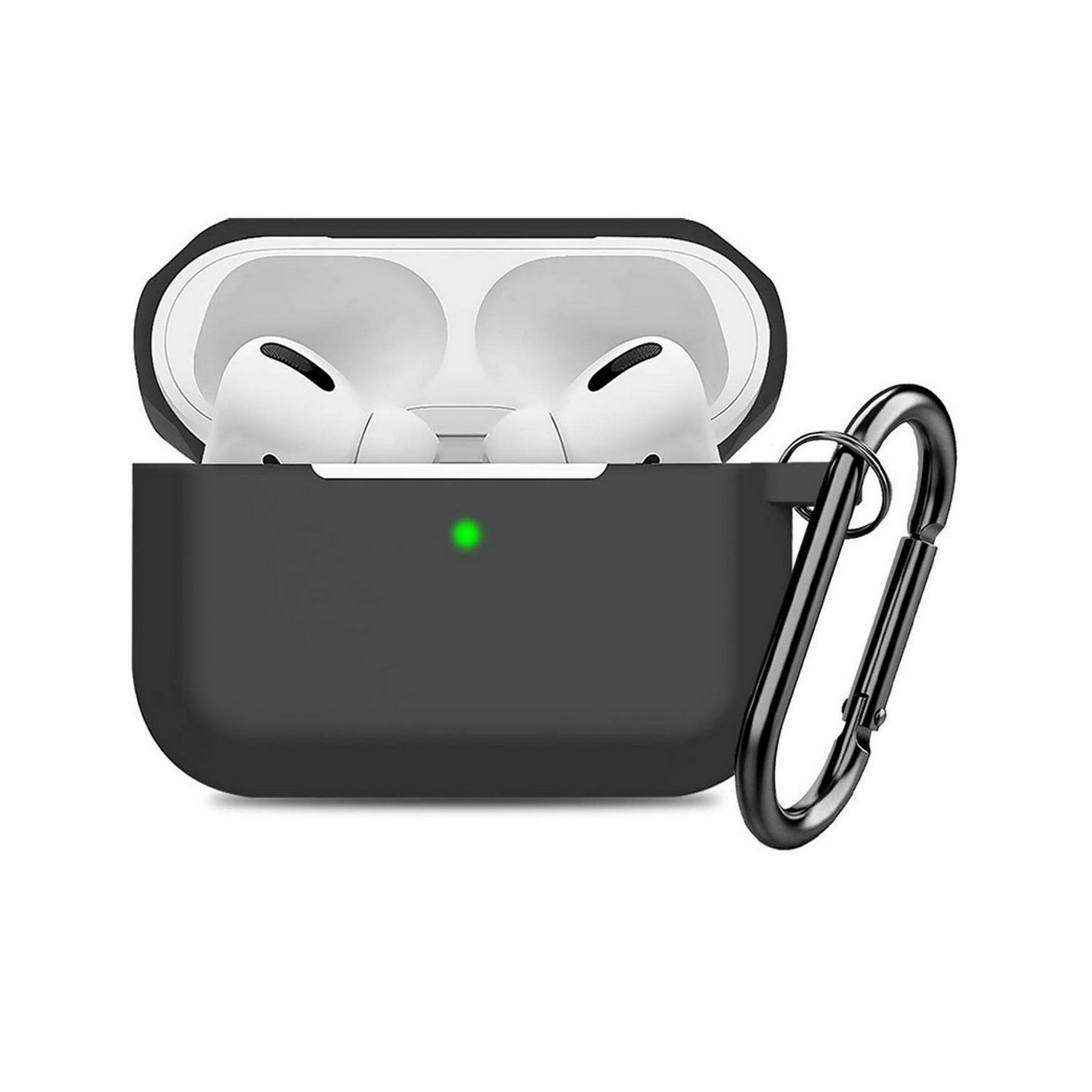 For Apple AirPods 3 (2021) Full Protective Silicone TPU Skin Accessories with Keychain [Front LED Visible] Hybrid Shockproof Black