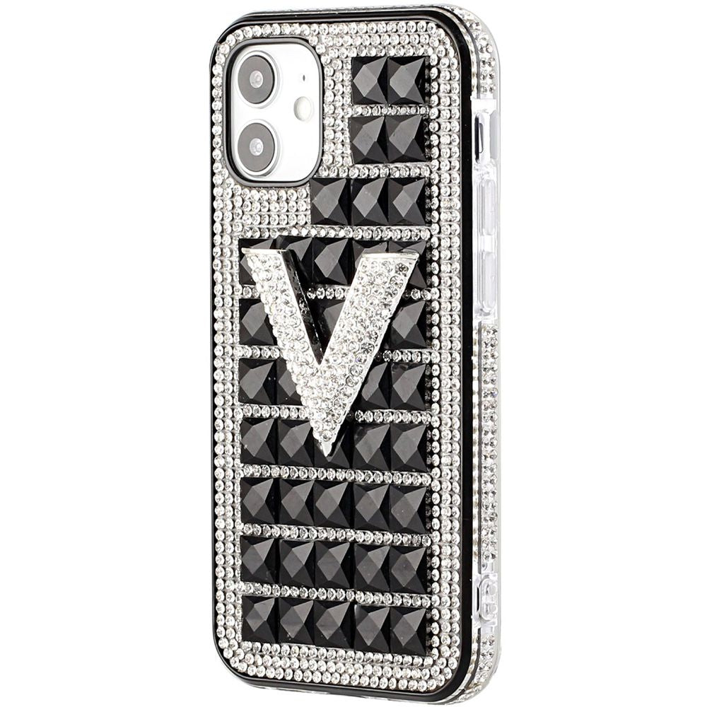 For Apple iPhone 12 Pro Max (6.7") Fashion Luxury 3D Bling Diamonds Rhinestone Jeweled Ornament Shiny Crystal Hybrid Hard  Phone Case Cover