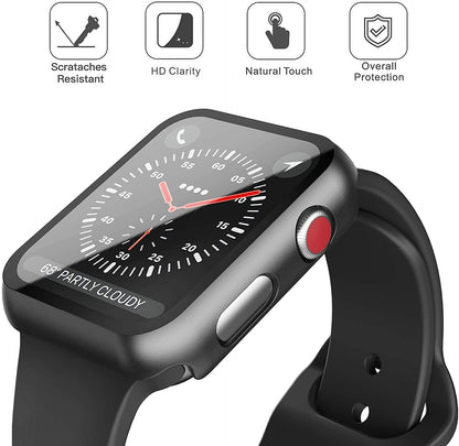 For Apple Watch 44mm Ultra Slim PC with Built in Clear Screen Protector Snap-on Full Coverage Shell Rubber TPU + Hard PC Frame for iWatch Series SE/6/5/4 Black Phone Case Cover