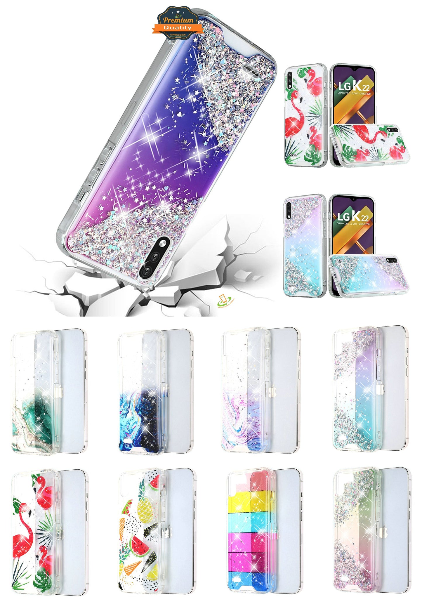 For Apple iPhone 13 Pro Max (6.7") Pattern Clear Design Transparent Glitter Bling Hybrid Plastic Hard Back Case with TPU Bumper Rubber Armor  Phone Case Cover