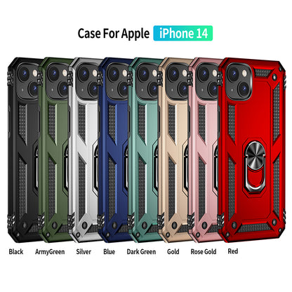 For Apple iPhone 14 Plus (6.7") Military Grade Heavy Duty Armor Hybrid with Ring Kickstand Finger Loop Stand  Phone Case Cover