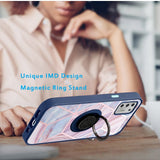 For Motorola Moto G 5G 2022 Marble Design with Magnetic Ring Kickstand Holder Hybrid TPU Hard PC Shockproof Armor Blue Pink Phone Case Cover