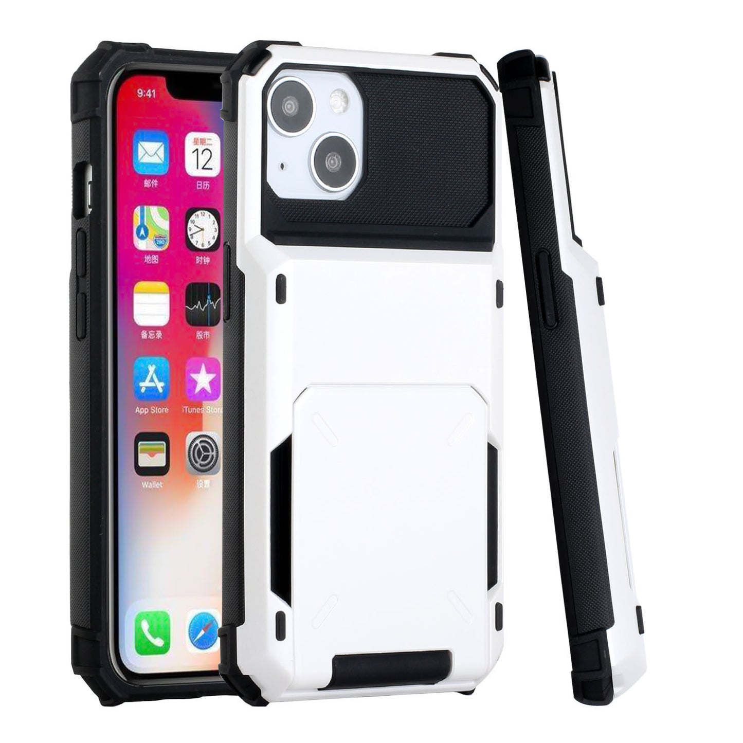 For Apple iPhone 13 Pro (6.1") Multiple Wallet Hidden Credit Card Holder (Upto 5 Cards) Shockproof Hybrid Armor Durable  Phone Case Cover