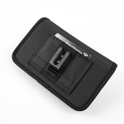 Universal Horizontal Cell Phone Case Nylon Holster Carrying Pouch with Belt Clip and 2 Card Slots fit Large Devices 7" For Samsung Galaxy Note 10+ Plus [Black]