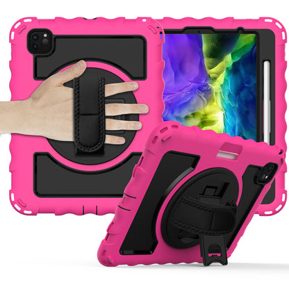 Case for Apple iPad Air 4 / iPad Air 5 / iPad Pro (11 inch) Hybrid 3in1 Armor Rugged with Built-in Kickstand 360° Rotatable Stand & Shoulder Hand Strap Corner Shockproof Hot Pink Tablet Cover