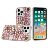 For Apple iPhone XR Bling Crystal 3D Full Diamond Luxury Sparkle Rhinestone Ornament Hybrid Protective Pink Five Ornament Floral Phone Case Cover