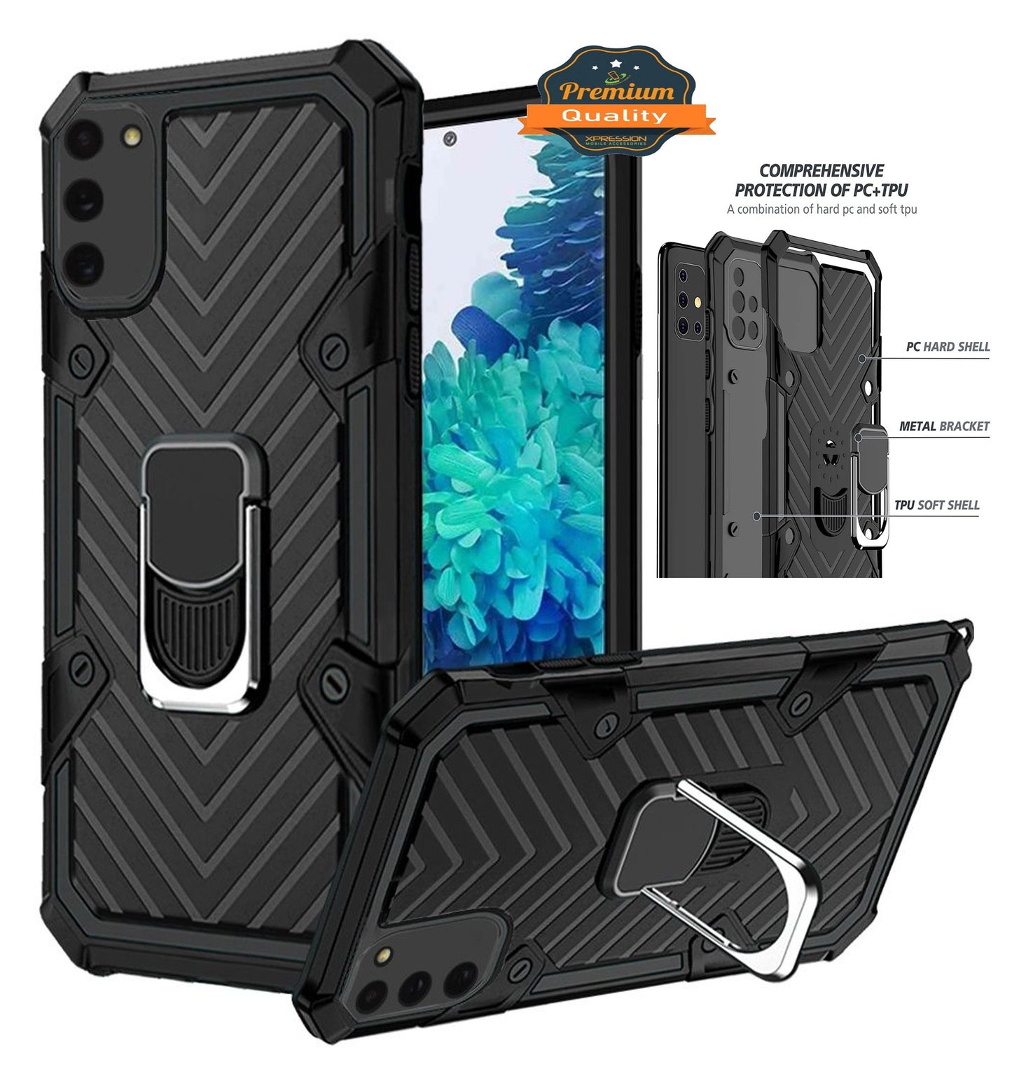 For Apple iPhone 13 Mini (5.4") with Magnetic Ring Holder 360° Rotating Kickstand PC & TPU Dual Layer Hybrid Full-Body Drop Proof Rugged  Phone Case Cover