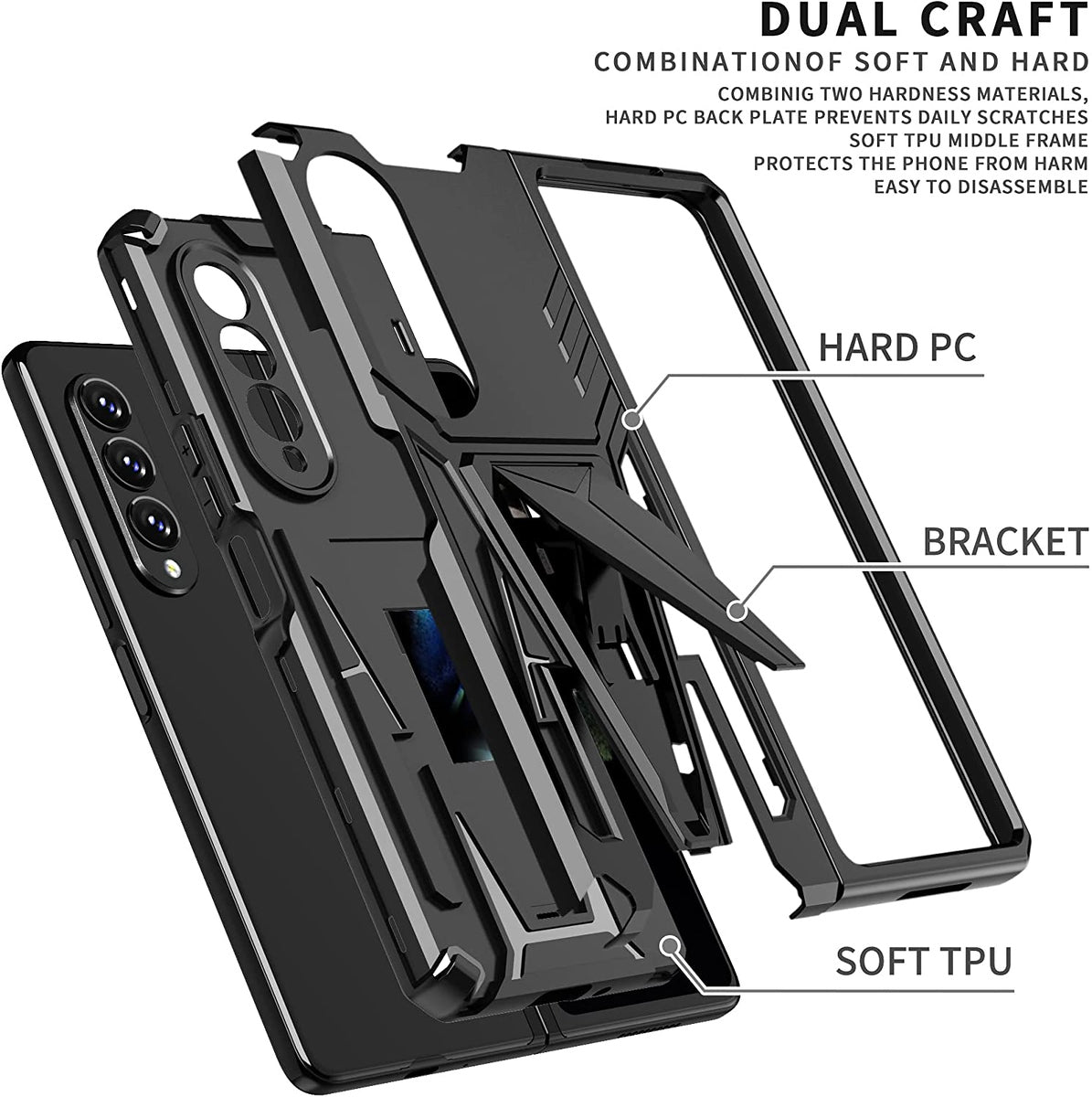 For Samsung Galaxy Z Fold 3 5G Hybrid Armor Rugged with Kickstand, Supports Magnetic Car Mount Dual Layer Hard PC Protective  Phone Case Cover