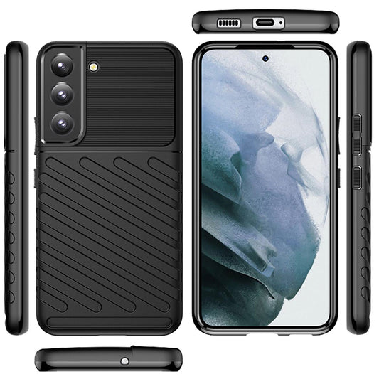 For Samsung Galaxy S22+ Plus Rugged Hybrid Soft Silicone Gel TPU Bumper Texture Shockproof Anti Slip Protective Stylish Black Phone Case Cover