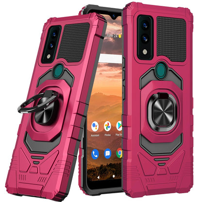 For AT&T Maestro 3 Hybrid Dual Layer with 360° Rotate Magnetic Ring Stand Holder Kickstand TPU Rugged PC Shockproof Hot Pink Phone Case Cover