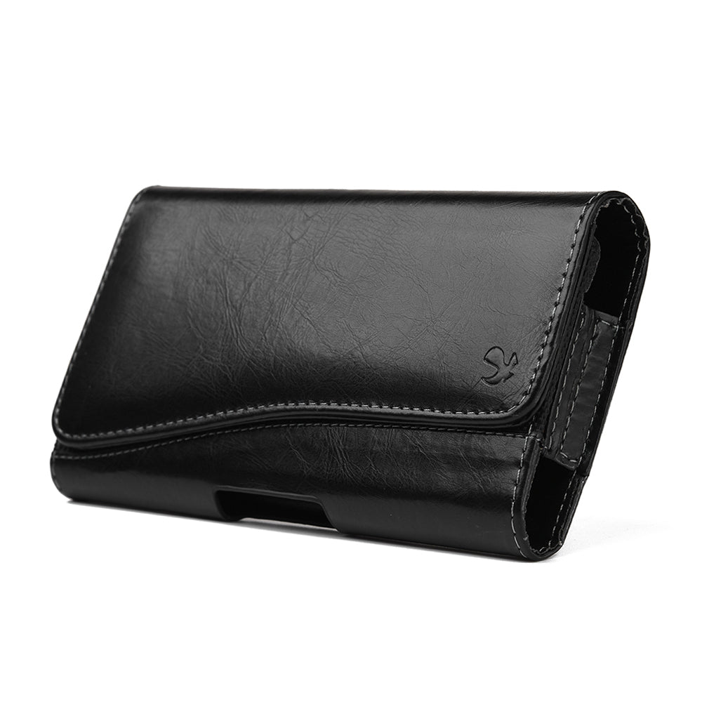 For Samsung Galaxy A23 5G Universal Horizontal Leather Case Belt Clip Holster with Clip Loops Cell Phone Carrying Pouch [Magnetic Closure] [Black]