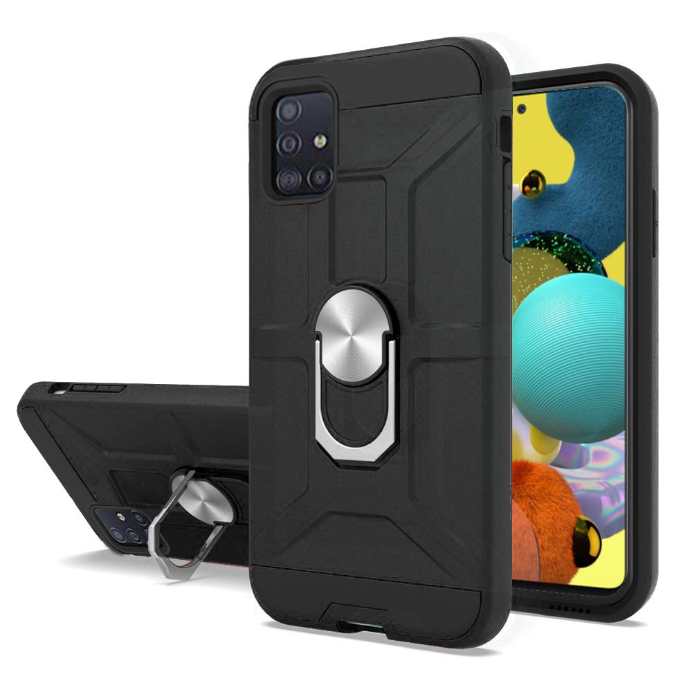 For Samsung Galaxy A42 5G Hybrid Stand Kickstand Ring Holder [360° Rotating] Armor Dual Layer Fit Magnetic Car Mount PC+TPU Black Phone Case Cover