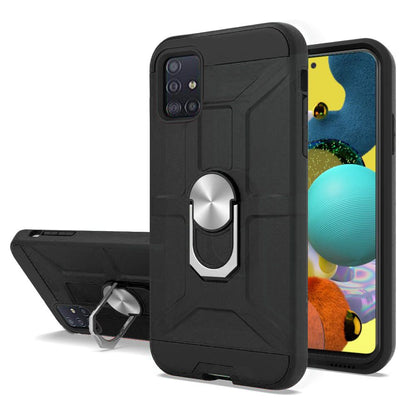 For Samsung Galaxy A42 5G Hybrid Stand Kickstand Ring Holder [360° Rotating] Armor Dual Layer Fit Magnetic Car Mount PC+TPU Black Phone Case Cover