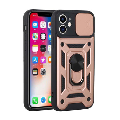 For Apple iPhone SE 2022 /SE 2020/8/7 Hybrid Cases with Camera Lens Cover, Ring Kickstand Rugged Dual Layer Heavy Duty Rose Gold Phone Case Cover