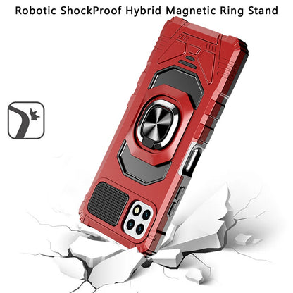 For Motorola Edge+ 2022 /Edge Plus Hybrid 2in1 with Rotate Magnetic Ring Stand Kickstand, Rugged Shockproof Protective Red Phone Case Cover