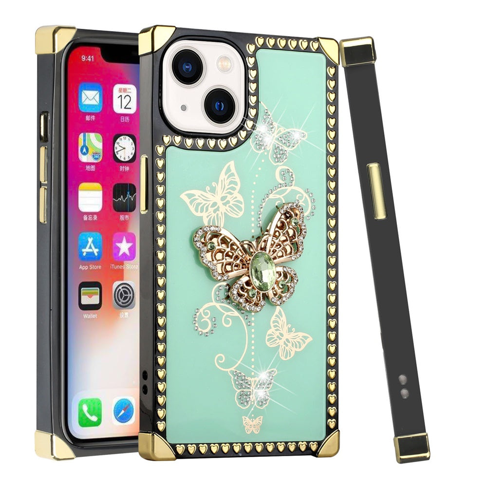 For Apple iPhone SE 3 (2022) SE/8/7 Fashion 3D Butterfly Square Hearts Diamonds Bling Sparkly Ornaments  Phone Case Cover