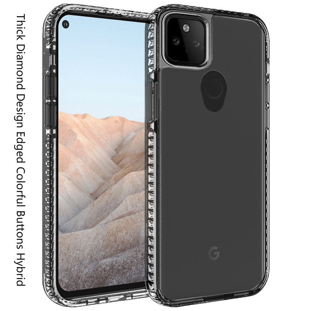 For Google Pixel 6A Crystal Transparent Rugged Shockproof Hybrid PC+TPU Colorful Buttons Military Grade Protection Back  Phone Case Cover