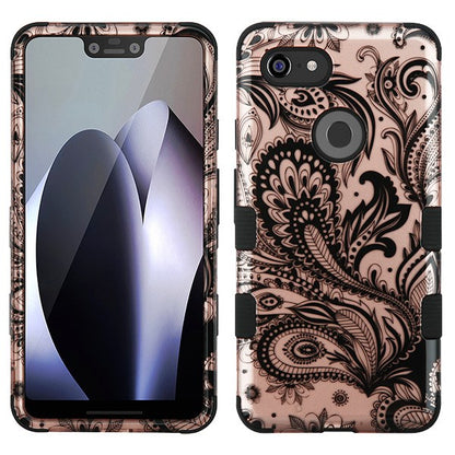 For Google Pixel 3 XL Hybrid Three Layer Hard PC Shockproof Heavy Duty TPU Rubber Anti-Drop Phoenix Flower Phone Case Cover