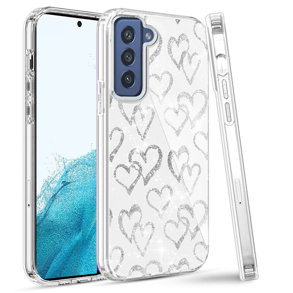 For Samsung Galaxy S22 Ultra Beautiful Laser Clear Bling Glitter Design Pattern Hybrid Gummy Hard PC and TPU Shockproof  Phone Case Cover