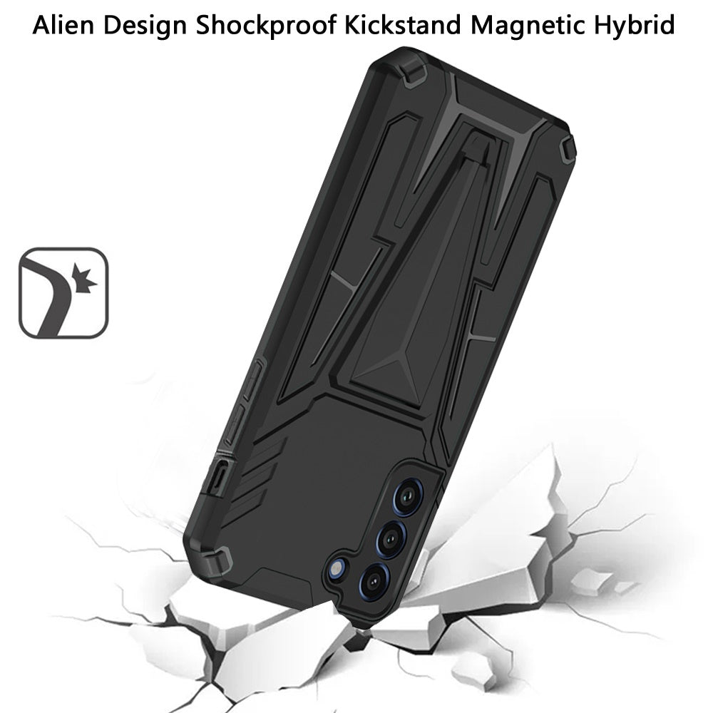 For Samsung Galaxy S22 Plus 22+ Heavy Duty Protection Hybrid Built-in Kickstand Rugged Shockproof Military Grade Dual Layer Black Phone Case Cover