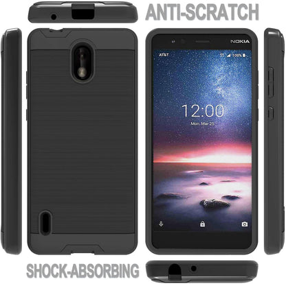 For TCL REVVL V Plus 5G Slim Rugged TPU + Hard PC Brushed Metal Texture Hybrid Dual Layer Defender Armor Shockproof  Phone Case Cover