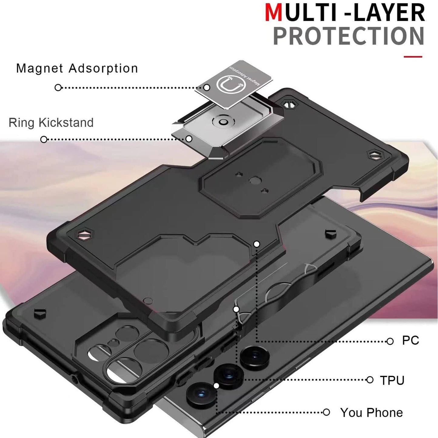 For Samsung Galaxy Z Fold 4 5G Heavy Duty Hybrid with Kickstand Ring Stand, Support Magnetic Car Mount Rugged TPU Shell  Phone Case Cover