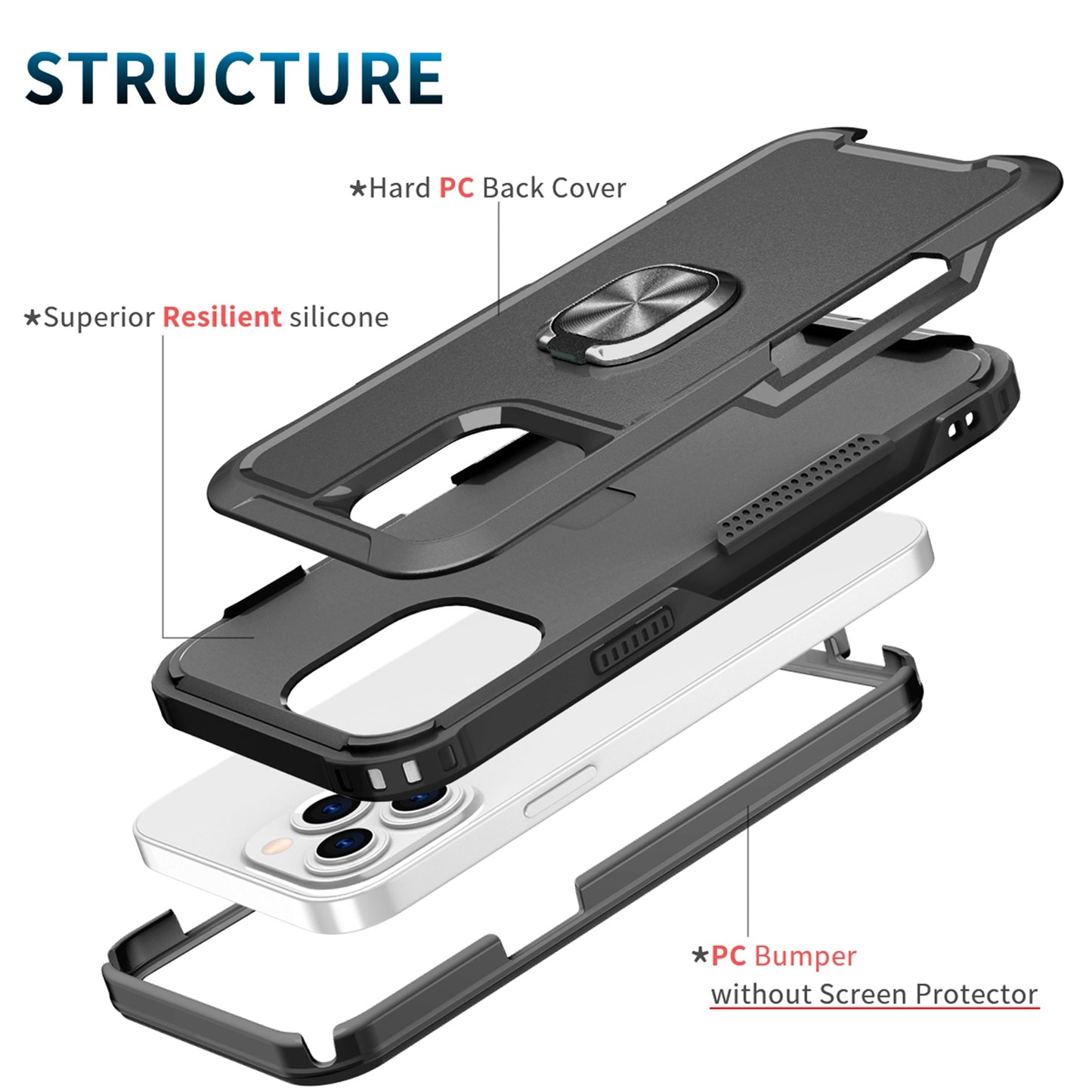 For Apple iPhone 11 (6.1") Heavy Duty 3in1 Magnetic Ring Kickstand Stand Hybrid Shockproof Military-Grade Drop Protection  Phone Case Cover