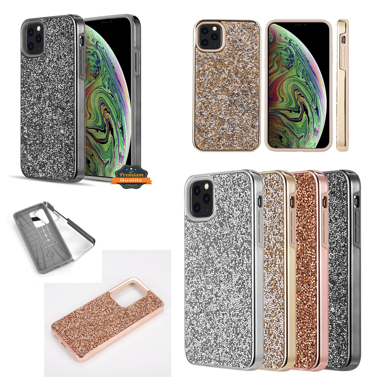 For Apple iPhone 13 /Pro Max Mini Bling Sparkly Glitter Luxury Diamonds Shiny Sparker Shell Hybrid Rugged TPU & Hard PC Electroplated Frame  Phone Case Cover