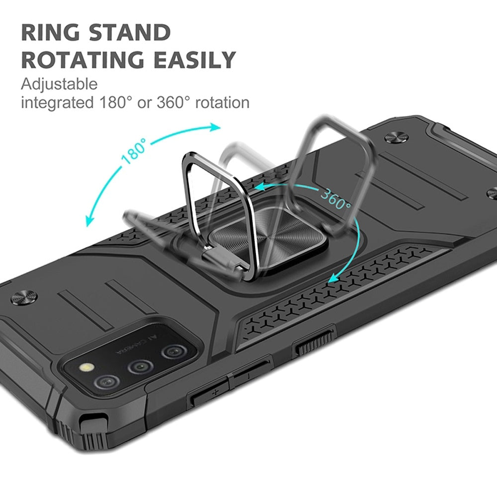 For Samsung Galaxy A02s Armor Hybrid with Ring Holder Kickstand Shockproof Heavy-Duty Durable Rugged Dual Layer  Phone Case Cover