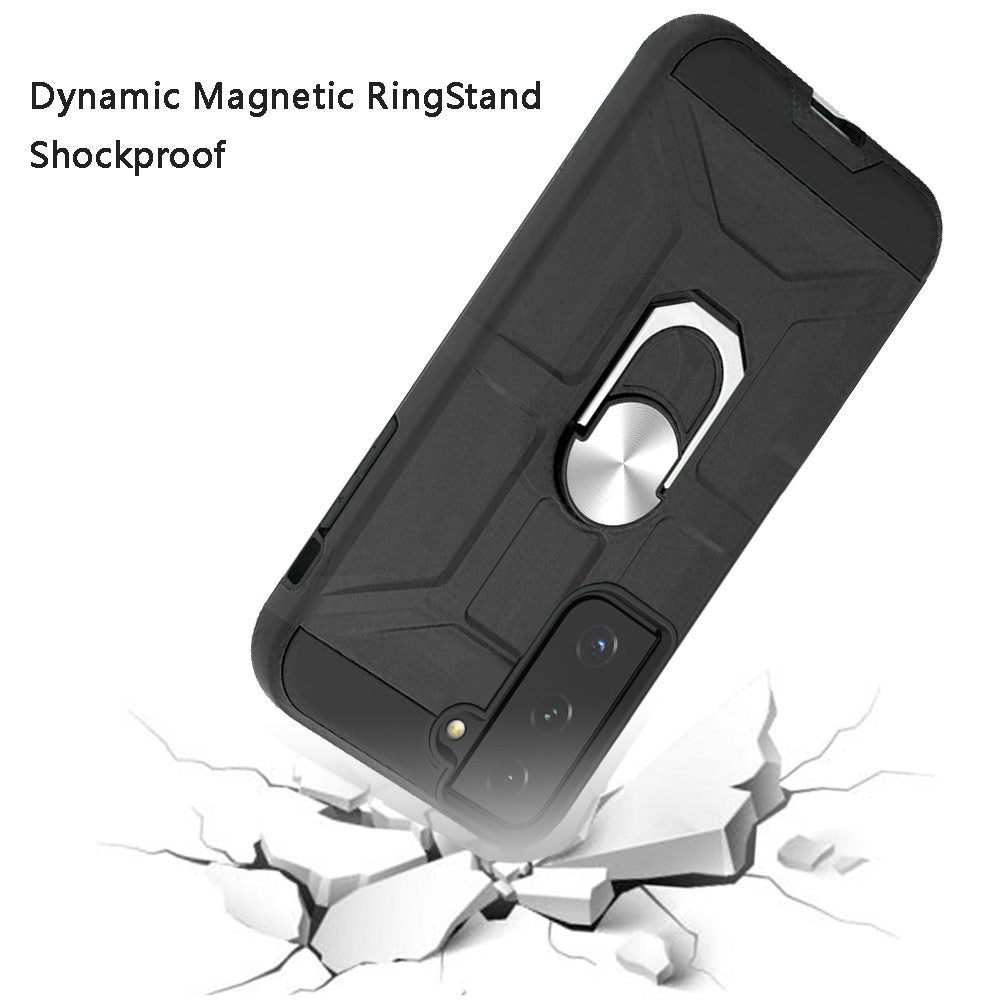 For Samsung Galaxy A42 5G Hybrid Stand Kickstand Ring Holder [360° Rotating] Armor Dual Layer Fit Magnetic Car Mount PC+TPU Black Phone Case Cover