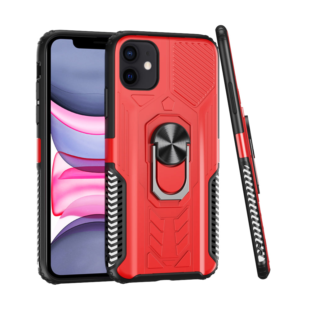 For Apple iPhone 11 (6.1") Military Grade Hybrid Heavy Duty 2 in 1 Protective Hard PC and Silicone with Ring Stand Holder  Phone Case Cover