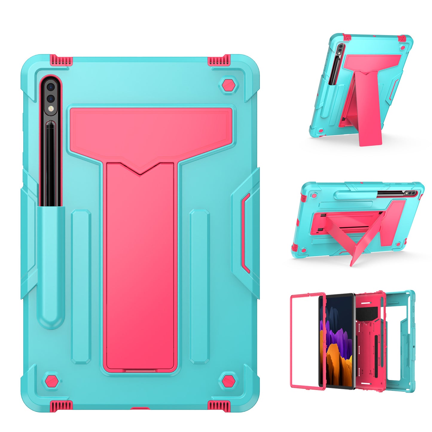 Case for Apple iPad Air 4 / iPad Air 5 / iPad Pro (11 inch) Tough Hybrid Kickstand Vertical 3in1 Shockproof Anti-Scratch PC + Silicone Armor Teal Pink Tablet Cover