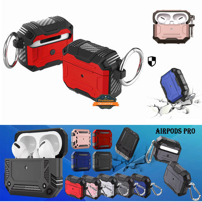 For Apple AirPods Pro Full-Body Rugged ShockProof Hybrid With Metal Hook Carabiner Heavy Duty Protective Armor  Phone Case Cover