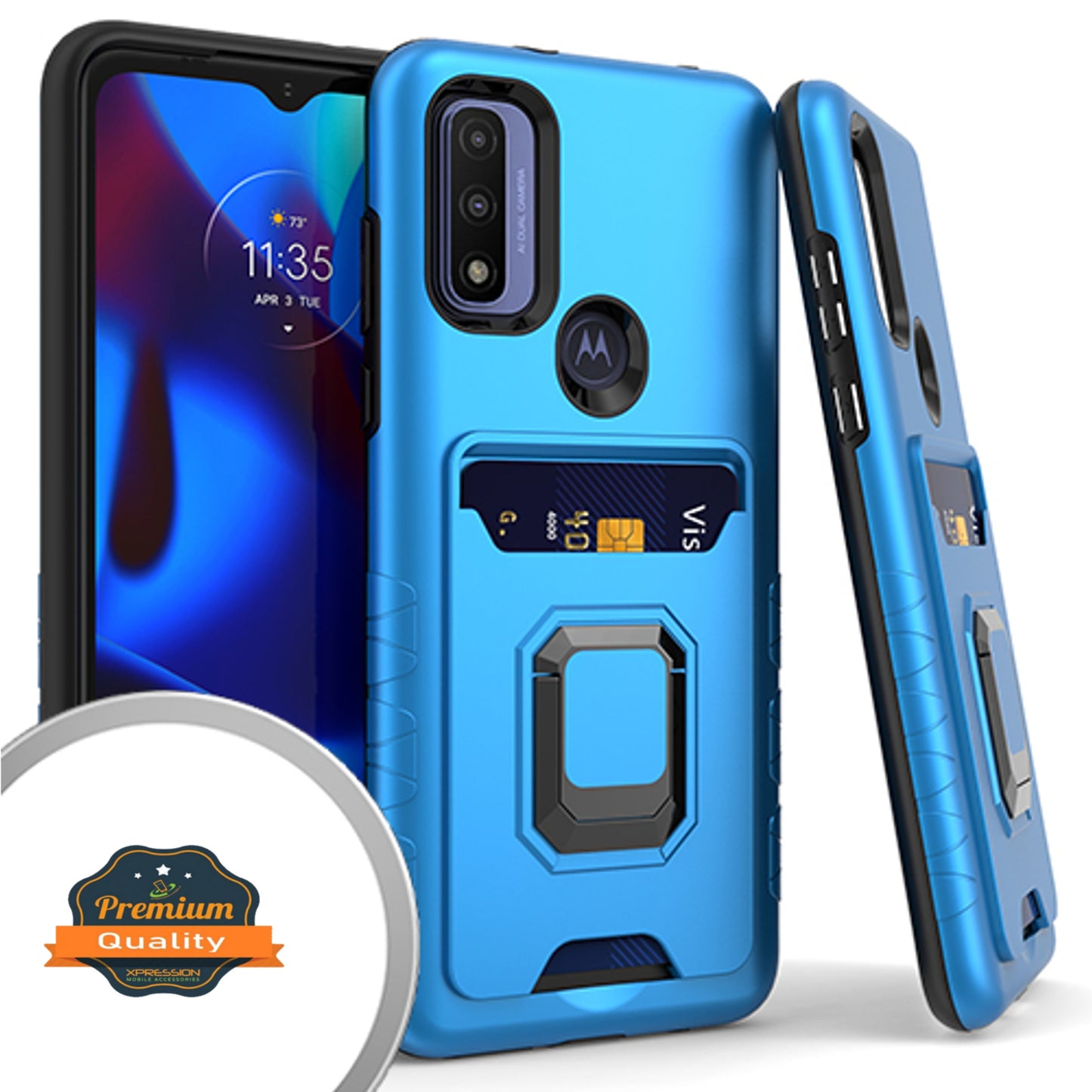 For Motorola Moto G Pure / Moto G Power 2022 Wallet Credit Card Slot Holder Ring Kickstand Heavy Duty Shockproof Hybrid  Phone Case Cover