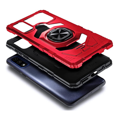 For T-Mobile Revvl 6 5G Armor Hybrid Stand Ring Hard TPU Rugged Full-Body [Military-Grade] Magnetic Car Ring Holder Red Phone Case Cover