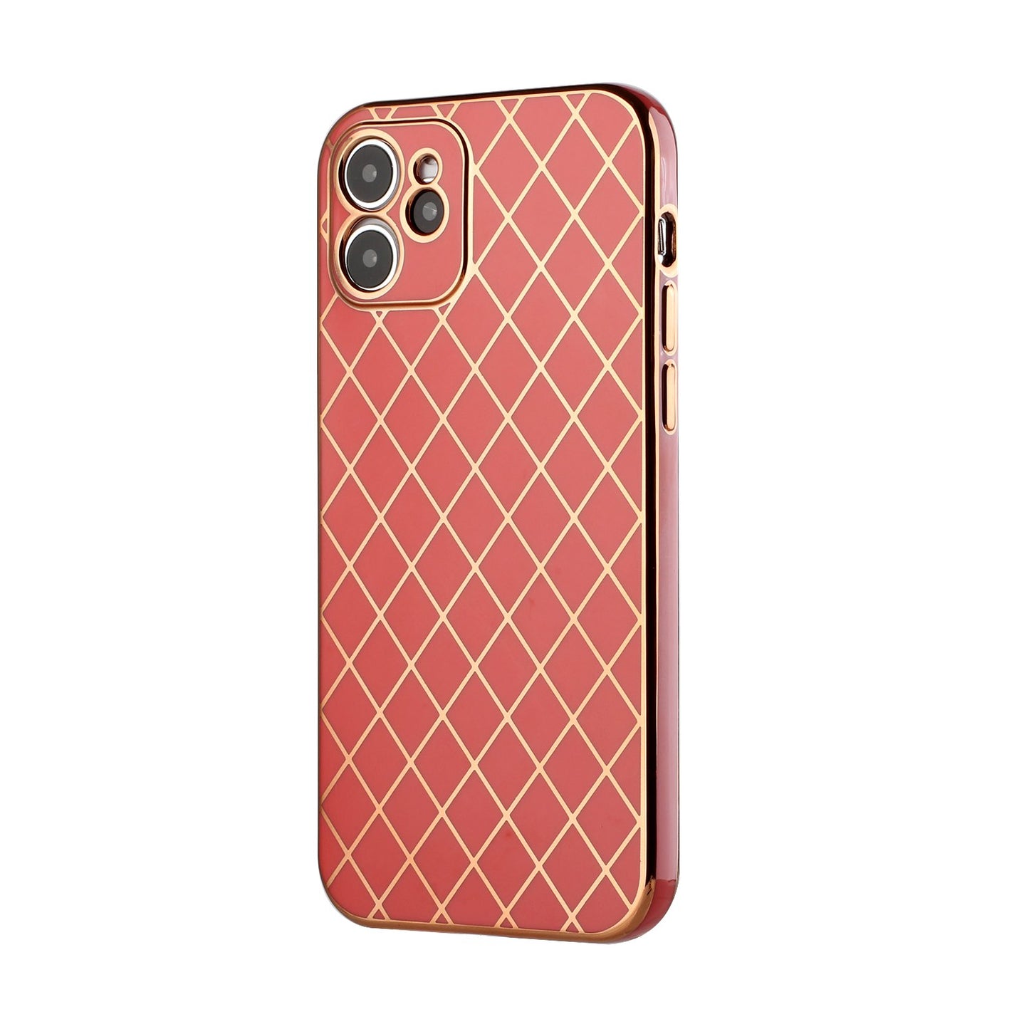 For Apple iPhone 11 (6.1") Electroplated Grid Diamond Gold Lines Fashion Hybrid Rubber TPU Hard PC Slim Fit  Phone Case Cover