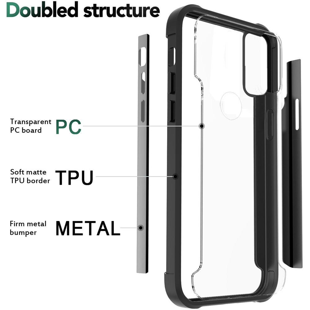 For Motorola Moto G Pure / Moto G Power 2022 Hybrid Aluminum Alloy Metal Clear Transparent Back PC TPU Bumper Frame Shockproof  Phone Case Cover