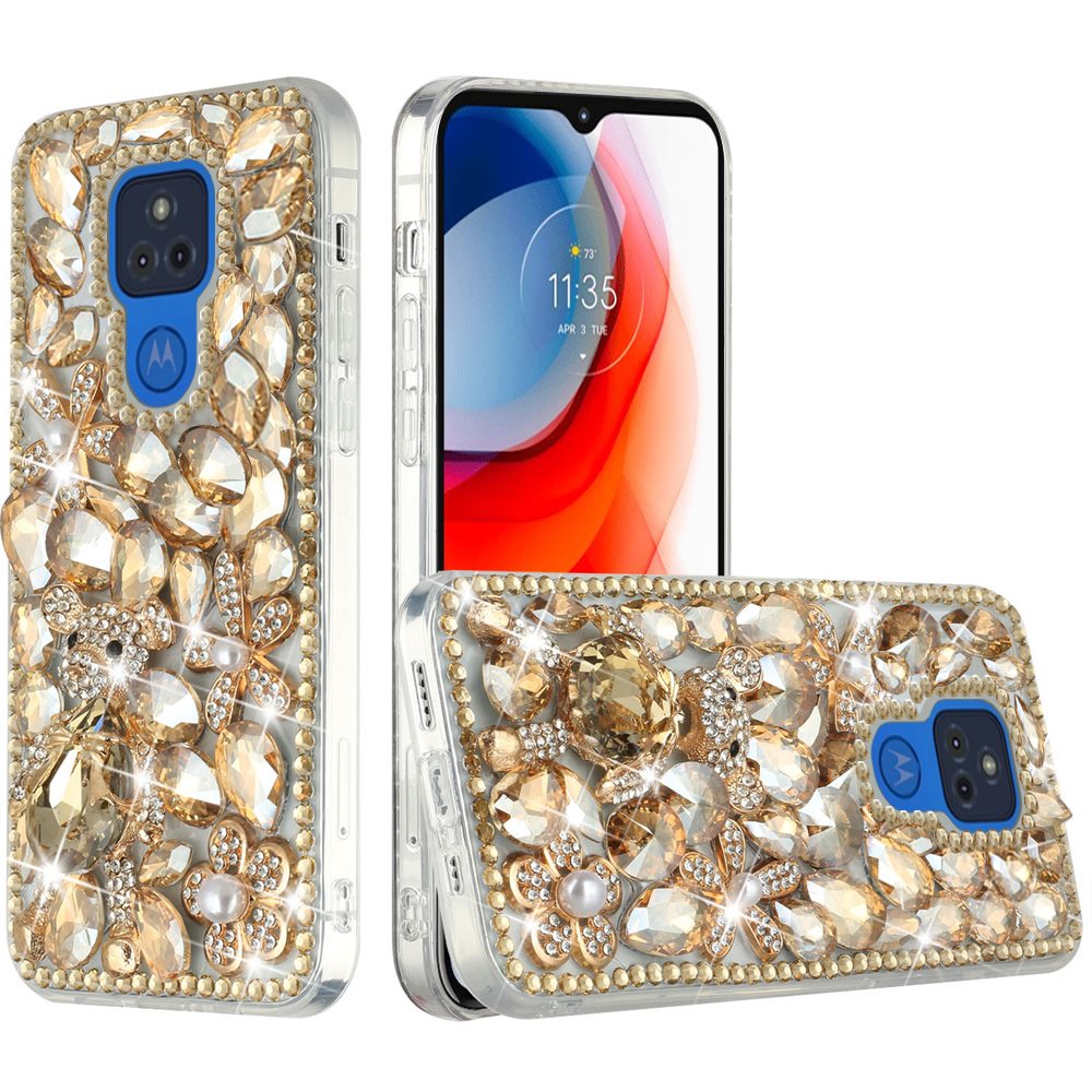 For Motorola Edge+ 2022 /Edge Plus Bling Clear Crystal 3D Full Diamonds Luxury Sparkle Rhinestone Hybrid Protective Gold Panda Floral Phone Case Cover