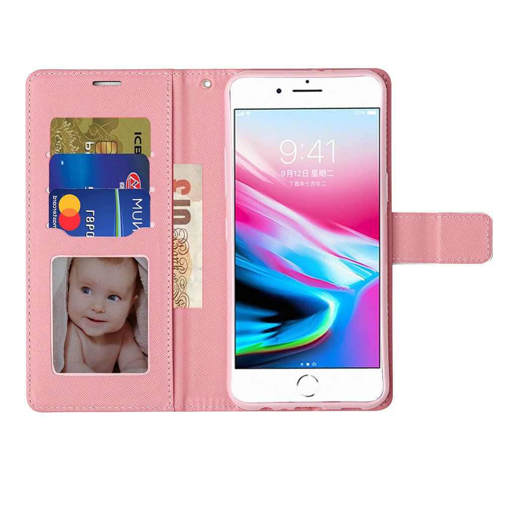 For Samsung Galaxy S22 Wallet Case PU Leather Design Pattern with Credit Card Slot Strap, Stand Magnetic Folio Pouch Pink Marble Phone Case Cover