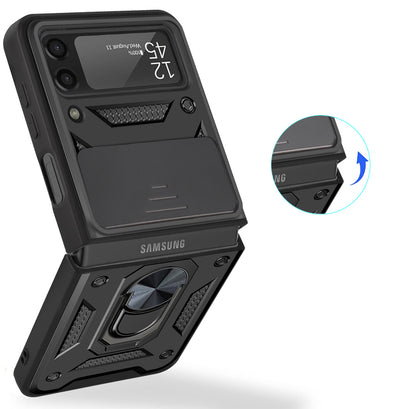 For Samsung Galaxy Z Flip 3 5G Hybrid Cases with Slide Camera Lens Cover and Ring Holder Kickstand Rugged Heavy Duty Hard  Phone Case Cover