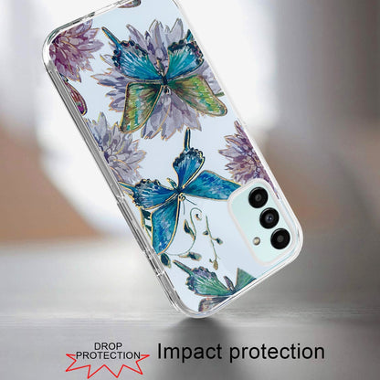 For Samsung Galaxy A13 5G Stylish Gold Layer Printing Design Hybrid Rubber TPU Hard PC Shockproof Armor Rugged Slim Butterfly Floral Phone Case Cover