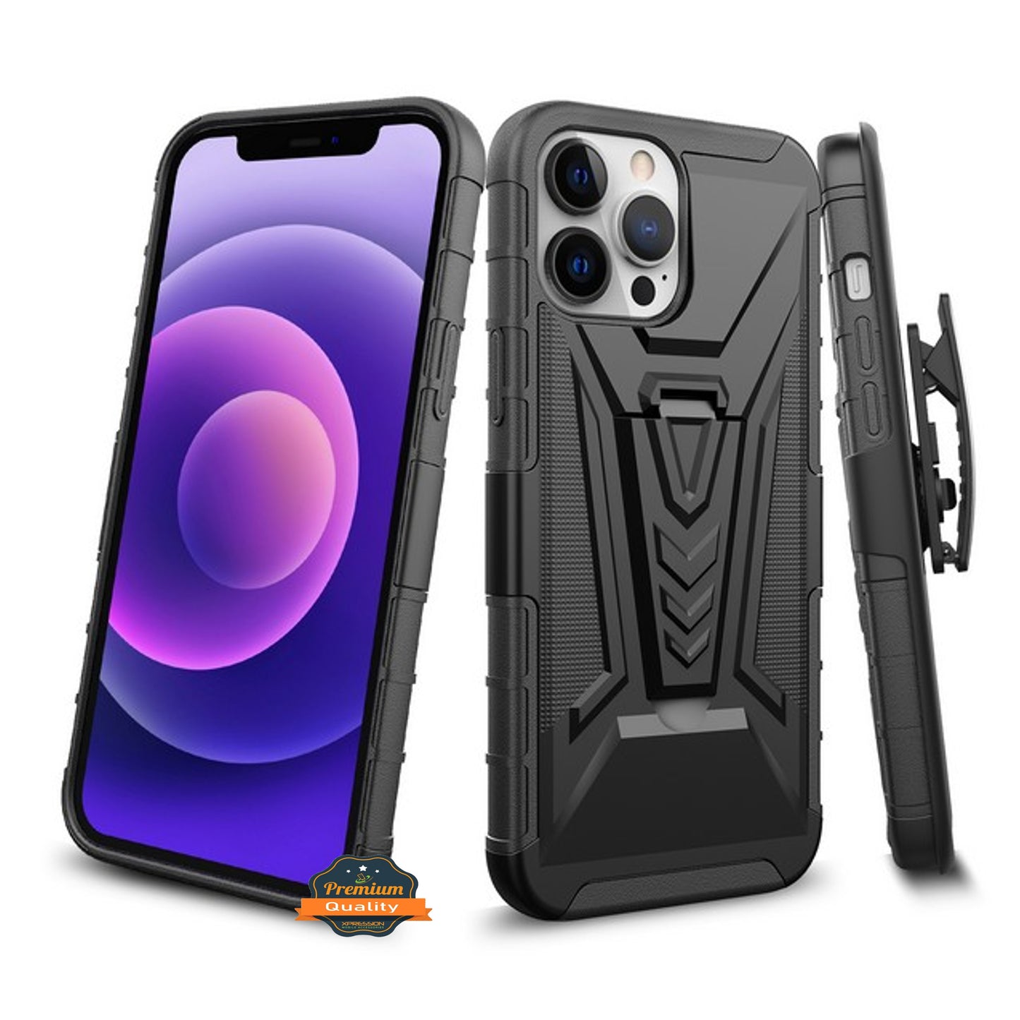 For Apple iPhone 13 /Pro Max /Mini Hybrid Armor Kickstand with Swivel Belt Clip Holster Heavy Duty 3 in 1 Defender Shockproof Rugged  Phone Case Cover