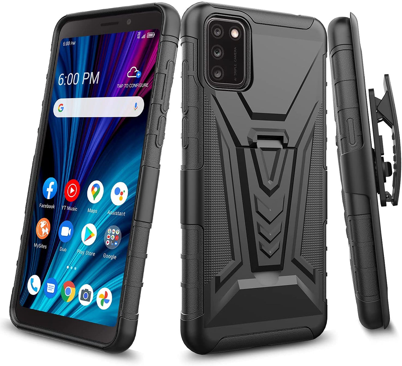 For Cricket Vision 3 Hybrid Armor V Kickstand with Swivel Belt Clip Holster Heavy Duty 3 in 1 Stand Defender Shockproof Rugged  Phone Case Cover