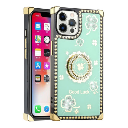 For Apple iPhone 12 /12 Pro (6.1") Fashion Square Hearts Diamond Bling Sparkly Glitter Ornaments with Ring Stand  Phone Case Cover