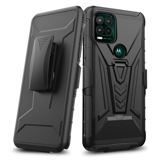 For Motorola Moto G 5G 2022 Belt Clip Holster Dual Layer Shockproof with Clip On & Kickstand Heavy Duty 3in1 Hybrid Black Phone Case Cover